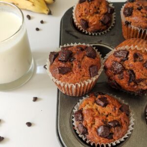 Egg-less Banana Chocolate Chunk Muffins