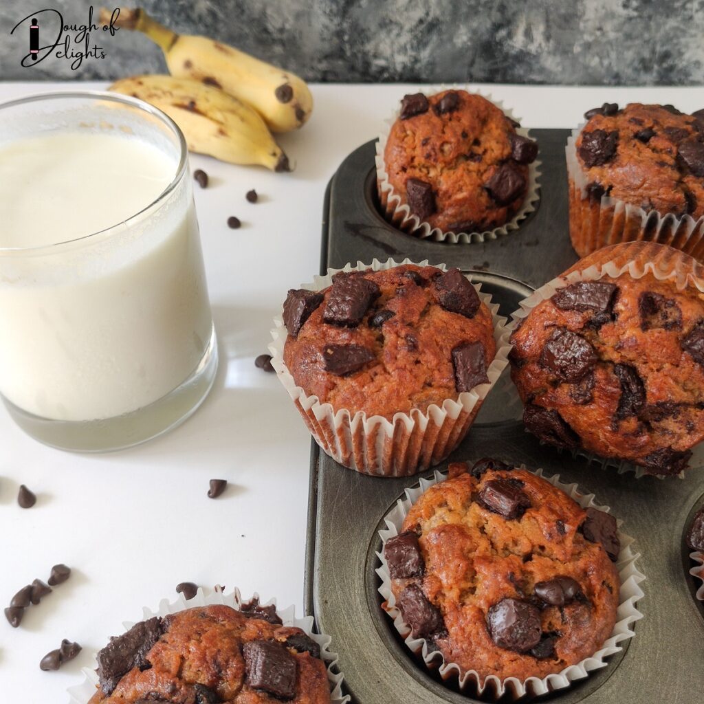 Egg-less Banana Chocolate Chunk Muffins