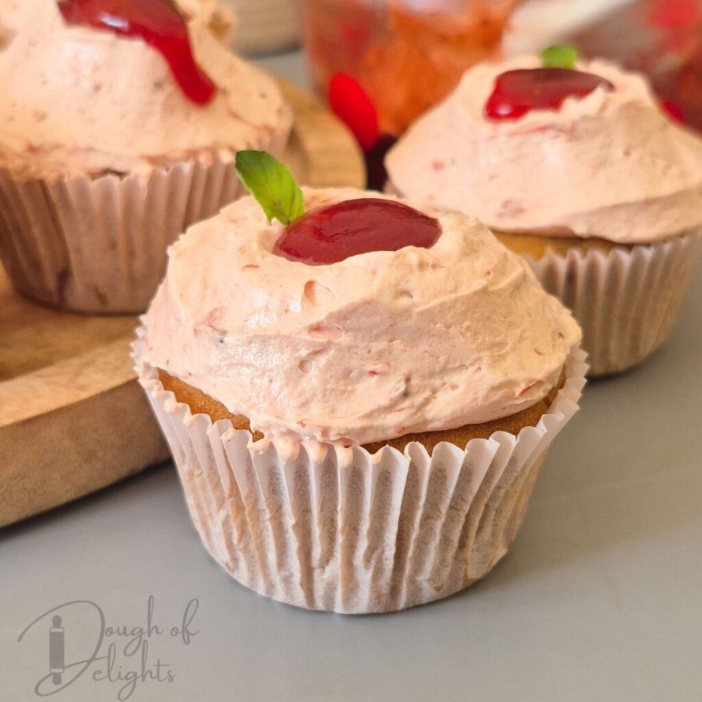 strawberry compote filled cupcakes