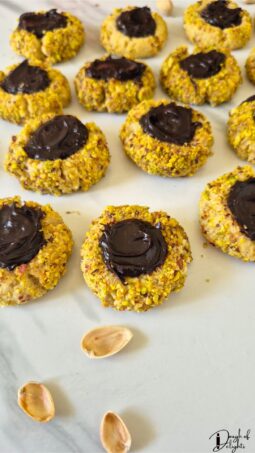 pistachio thumbprint cookies with chocolate ganache