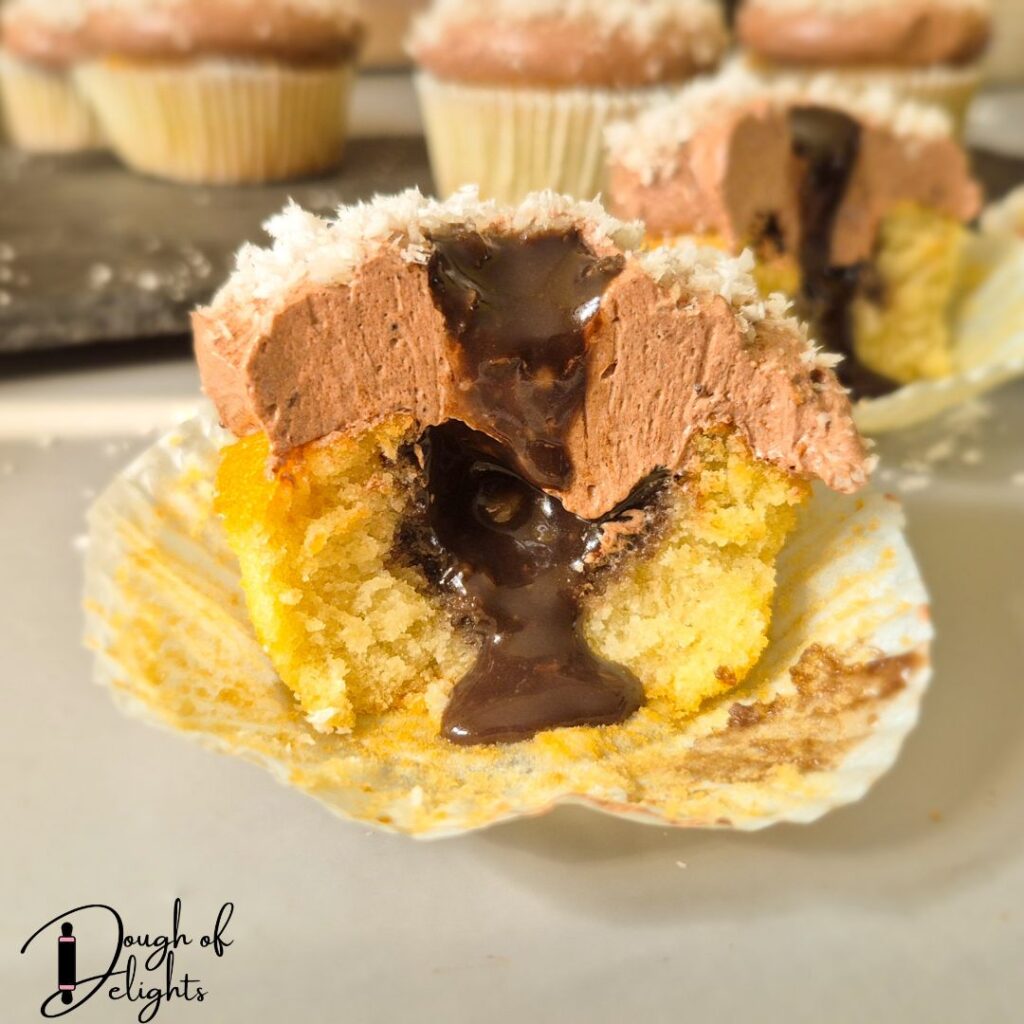 Chocolate custard filled coconut cupcakes