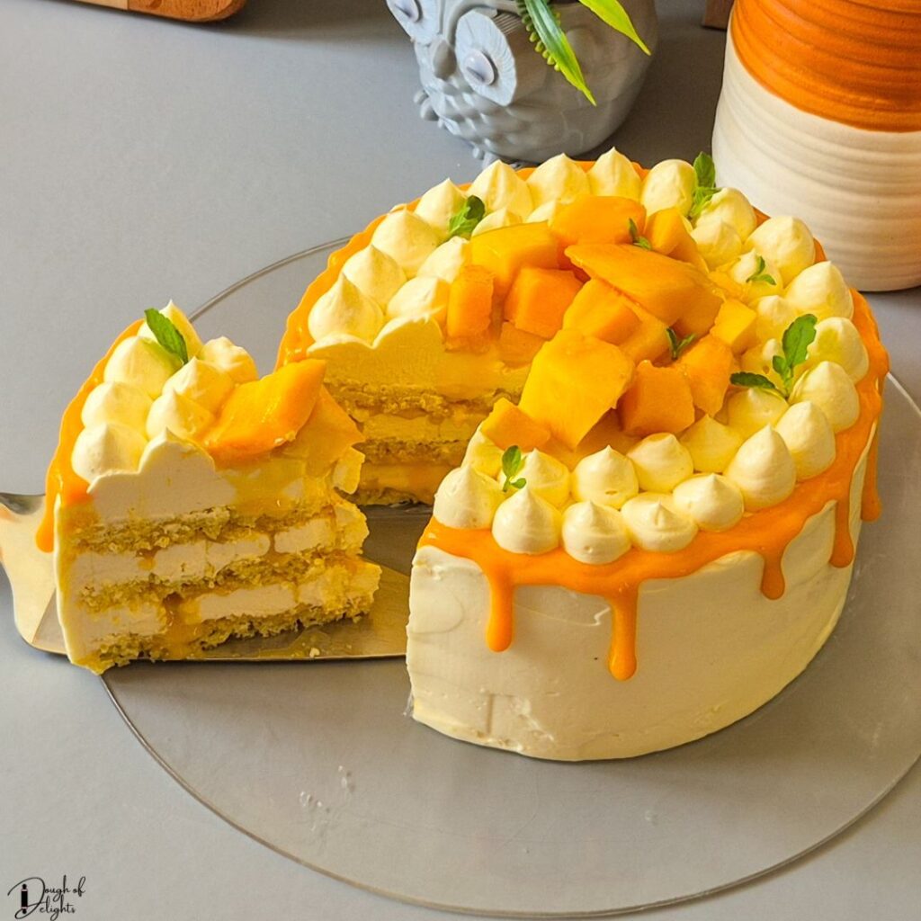 chiffon cake filled with mango custard