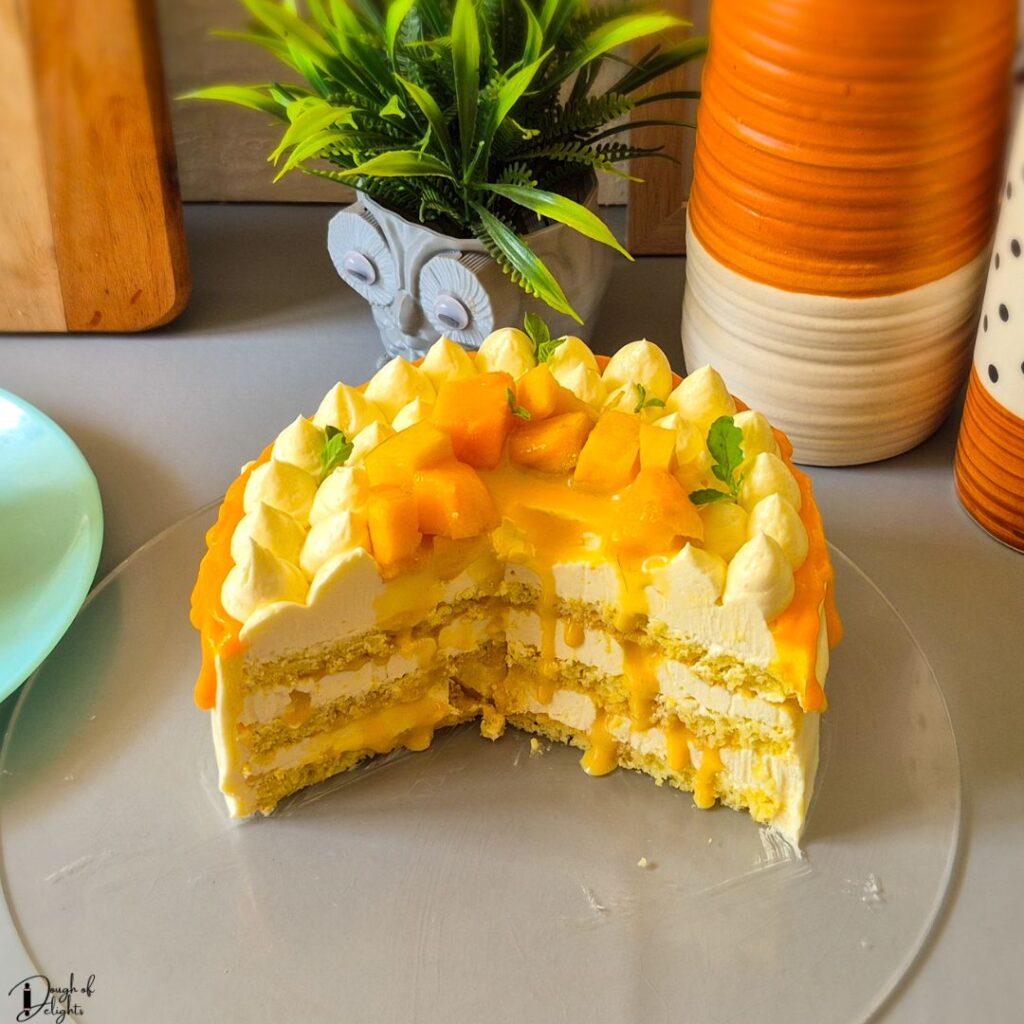 mango custard filled soft vanilla chiffon cake