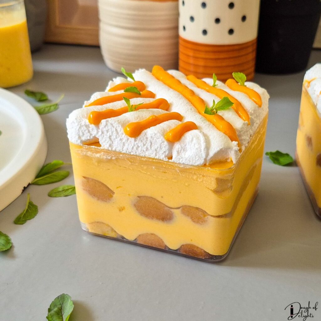 tiramisu with creamy mango mascarpone filling
