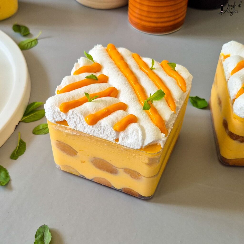 tiramisu with creamy fresh mango mascarpone filling