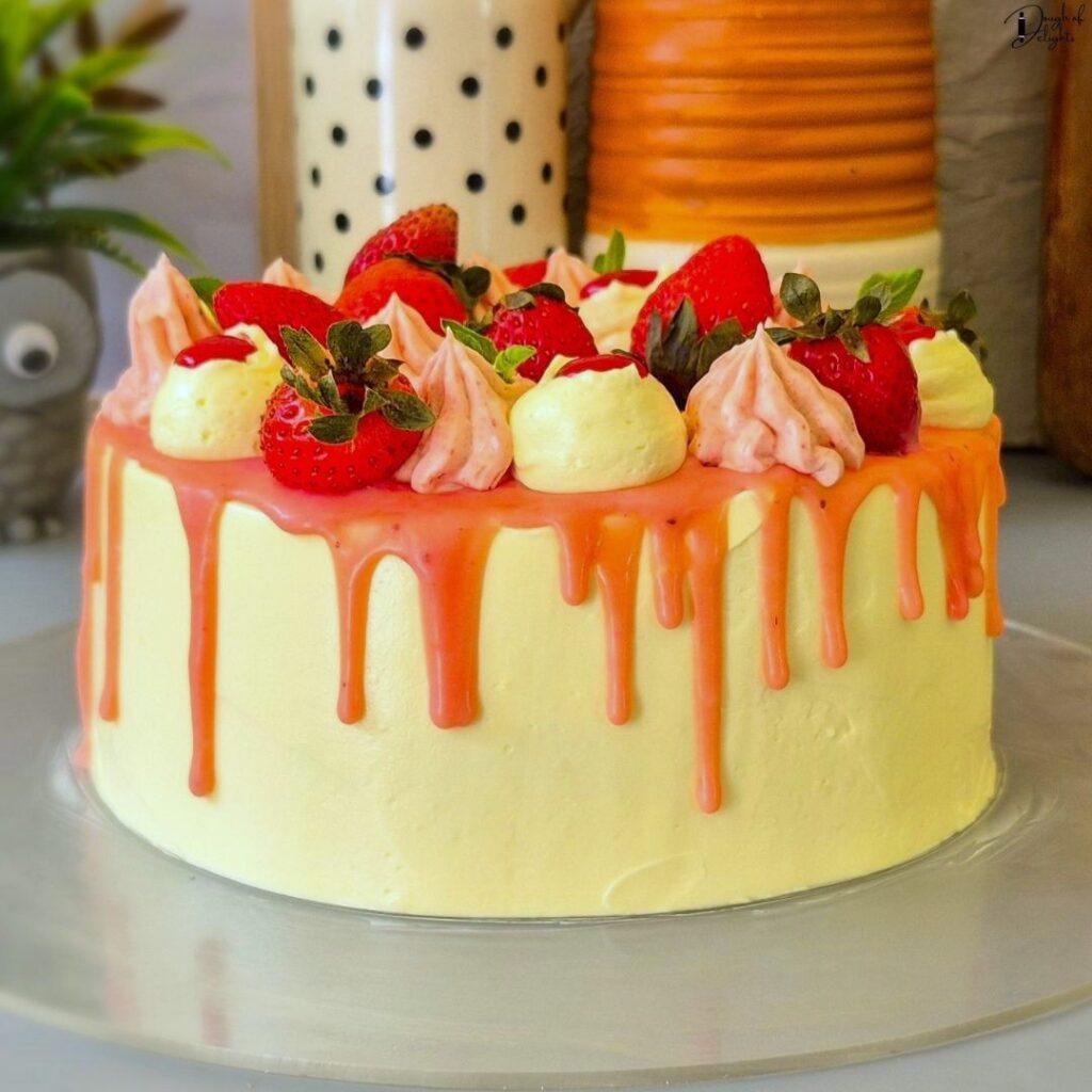 Strawberry Layer Cake decorated with Swiss meringue buttercream