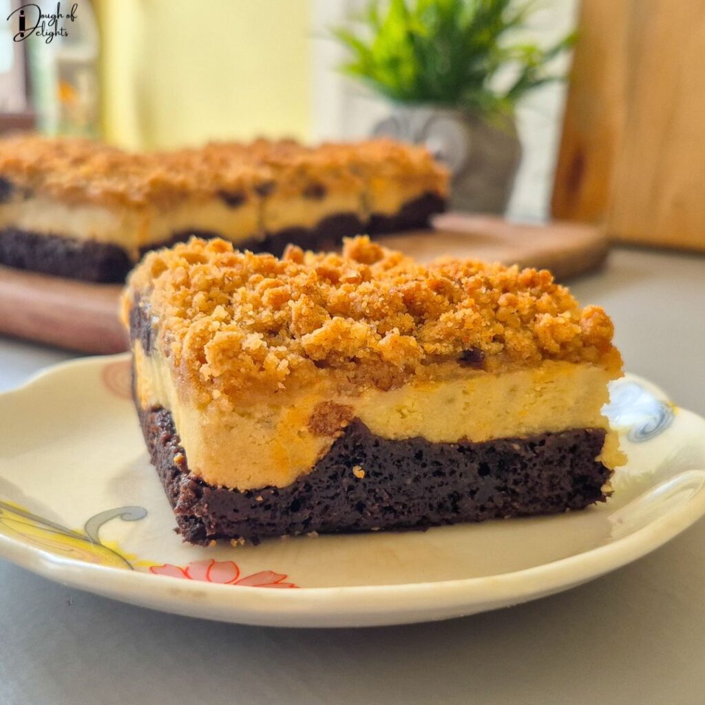 Cream Cheese Brownies bars with almond crumble
