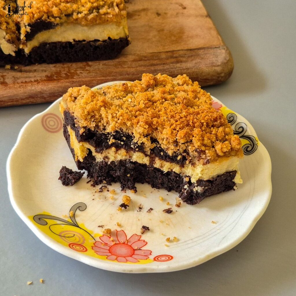 Cream Cheese Brownies with almond crumble