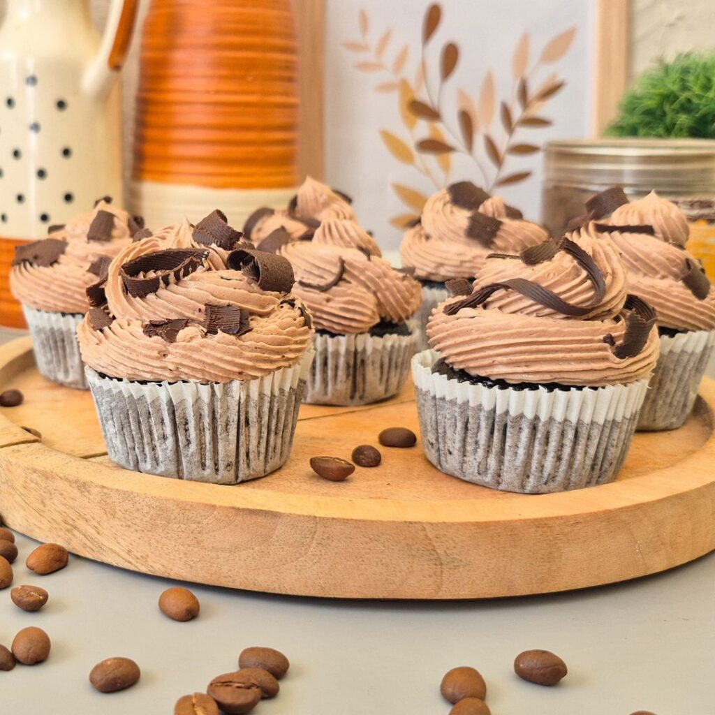 chocolate cupcake with mocha swiss meringue buttercream