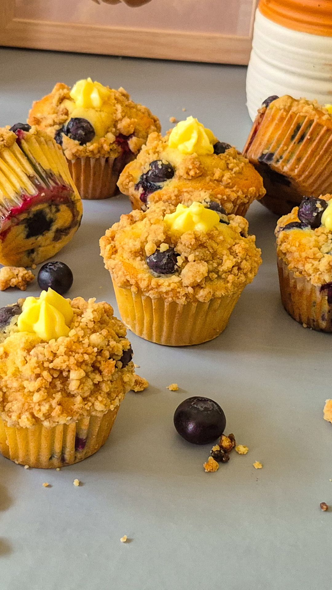 Blueberry Custard Crumble Muffins